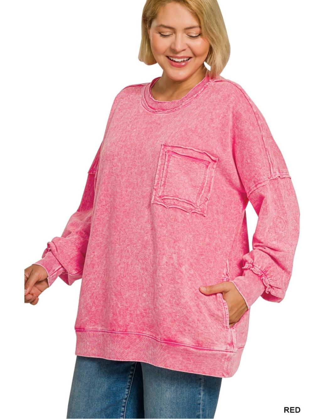 PLUS HALO WASHED FRENCH TERRY EXPOSED-SEAM SWEATSHIRT PINK